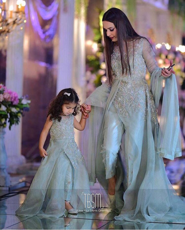 mint green outfit of organza net for pakistani wedding