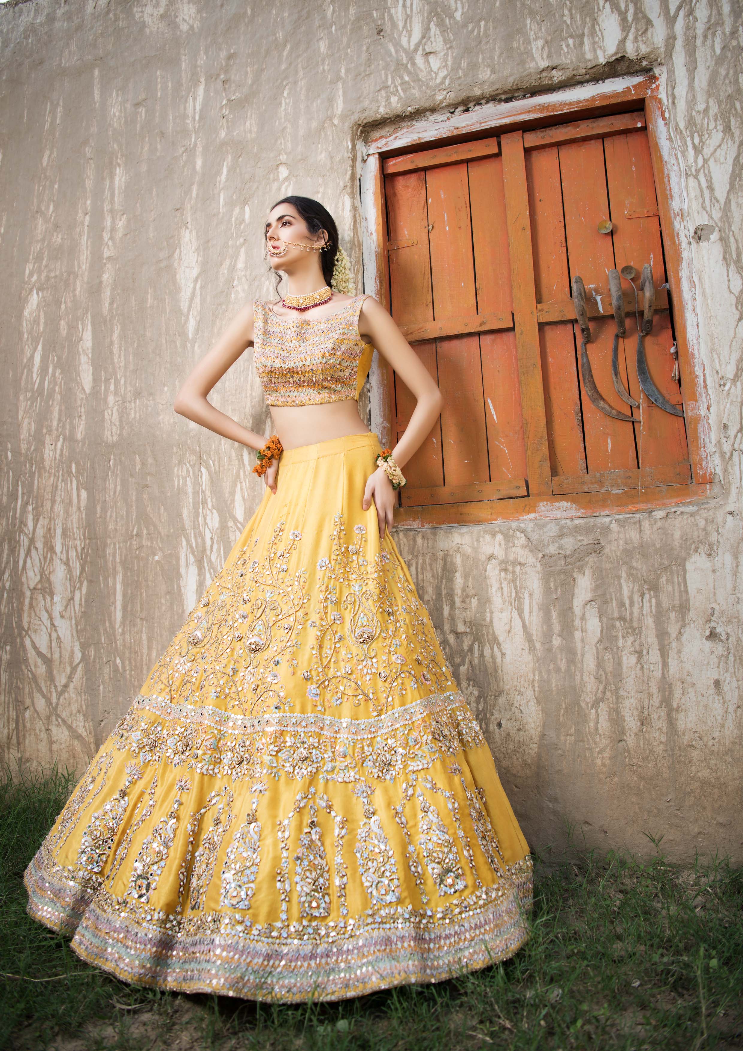 Lehenga Choli : Light yellow georgette embroidered sequence ...