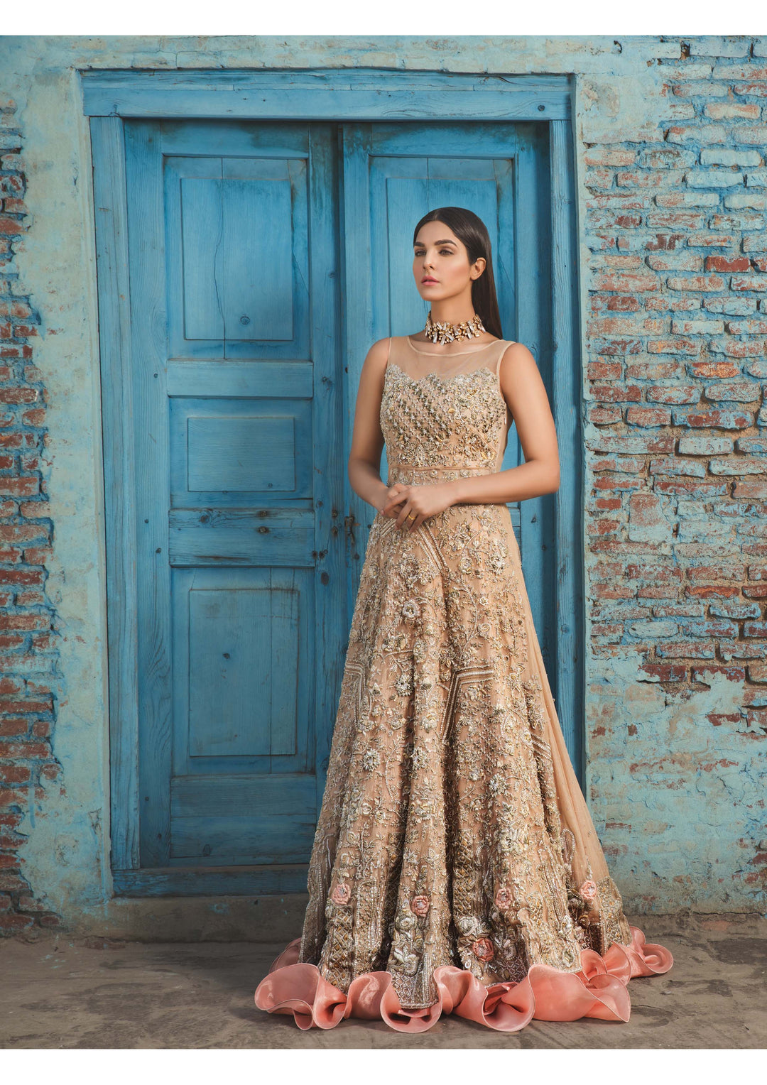 pakistani bridal dresses in pink colour Elegant Tea Pink Pakistani Bridal Dress Gown Pishwas in Lehenga Style Lady Selection Inc