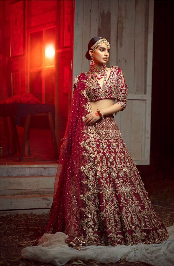 Blood Red Pure Silk Hand Embroidered Bridal Punjabi Salwar Kameez Suit  H0201 - muteyaar.com